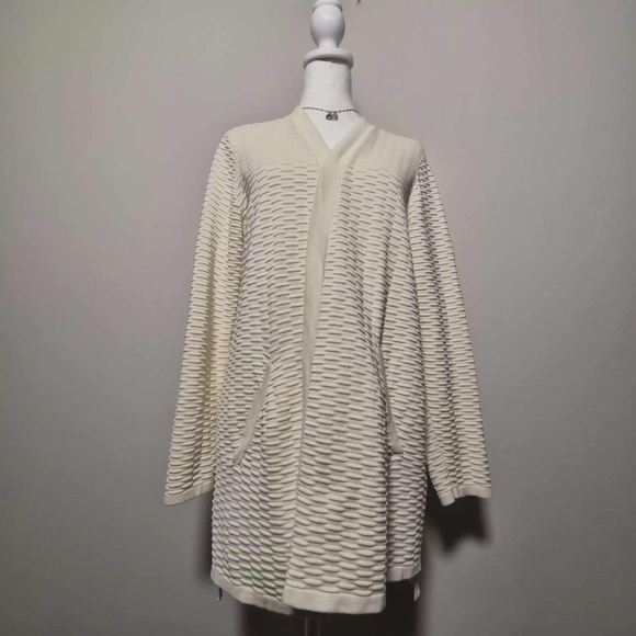 Eileen Fisher Textured Silk Blend Ivory Knit Costal Chic Open Cardigan MSRP $395 - Picture 2 of 13
